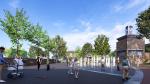 Het Kerkplein in Malden krijgt kleine fonteintjes (bedriegertjes) om tussen te spelen. Links is de ‘tribune’ aan de zijde van de Rijksweg zichtbaar. © Gemeente Heumen