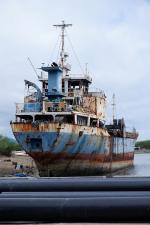A ship that stranded here during a tyfoon. The ship is being dismantled