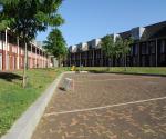 A lot of paved area in the water square