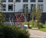 View of the green roof of the residential complex "Stone stream"