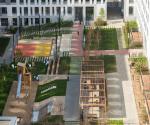 View of the courtyard space on the roof of the parking lot