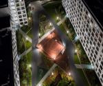 view of the courtyard space on the roof of the parking lot